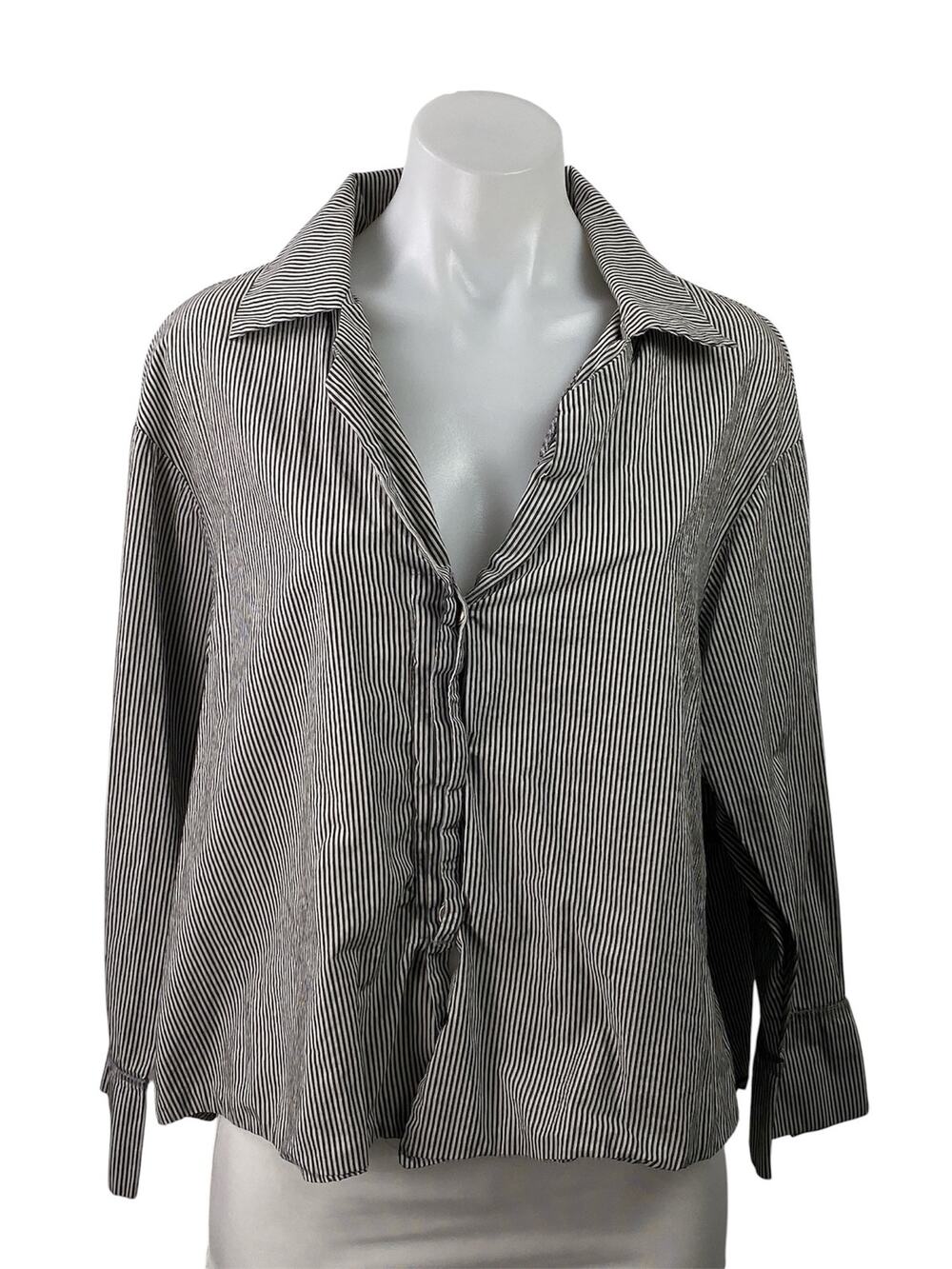 Planet Women's Black White Striped Long Sleeve Button Down Shirt Top Size 1